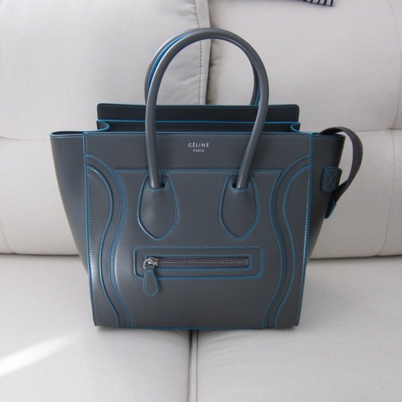 Celine Handbags - Celine Micro Luggage Tote -- Satin Debossed Calfskin Anthracite Like New